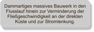 Dammartiges massives Bauwerk in den Flusslauf hinein zur Verminderung der Fliegeschwindigkeit an der direkten Kste und zur Stromlenkung.