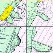 Geschützte Cuxhavener Küstenbereiche: V. l.o. nach r.u.: Teile der Duhner Küstenheide. Bereich Finkenmoor, Bereich Albertsee/Witte Kliff, Bereich Dermoor