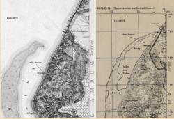 Kniephafen 1878 und 1931 kurz vor der Schlieung wegen Versandung durch den wandernden Kniepsand.