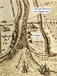 Kartenausschnitt aus `Hertzflieende Betrachtung vom Elbe-Strom von Petro Hesselio aus dem Jahre 1675. Kupferstich von Johann Martin Winterstein