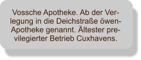 Vossche Apotheke. Ab der Ver-legung in die Deichstrae wen-Apotheke genannt. ltester pre-vilegierter Betrieb Cuxhavens.