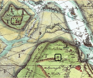 Kartenausschnitt von 1721 mit neuem Srandort des Hochgerichtes