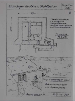 Konstruktionszeichnung für Bunkerunterstand