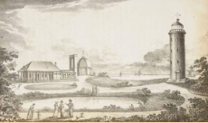 Warmes Badehaus mit Leuchtturm um 1816