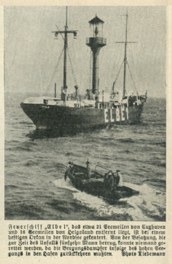 Aus einem Zeitungsbericht zum Untergang des Feuerschiffes Elbe 1.